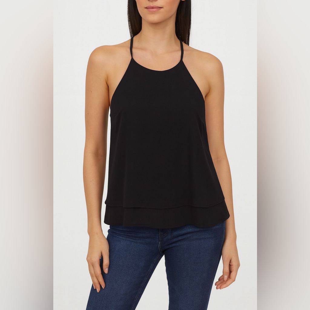 Stella Luce Black Double-Layer Chiffon Trapeze Camisole | Size Medium